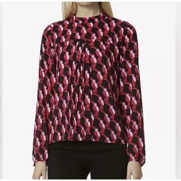 Avec Les Filles Tops - Avec Les Filles pleated Blouse mock neck top Size XS Toucan Bird Long Sleeve